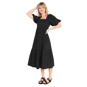 Old Navy Puff Sleeve Tiered Boho Midi Dress XL Cottagecore Peasant Smocked